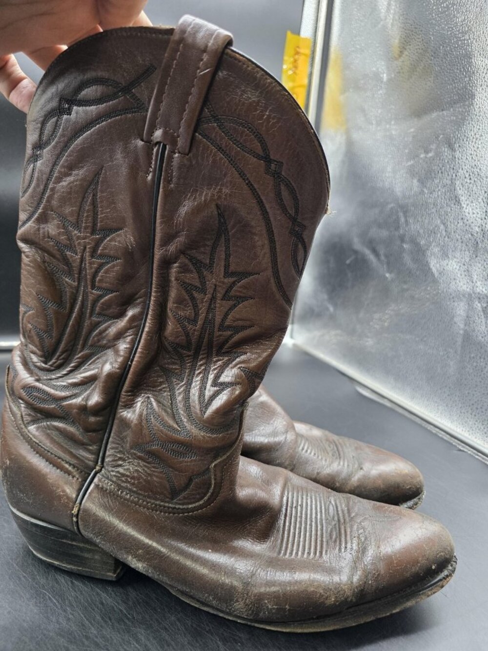 Tony Lama 2990 Boots Mens Size 13D Brown Leather Western Pull On USA Damaged
